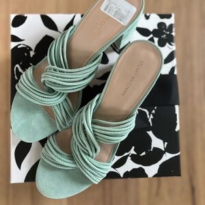 Stuart Weitzman Mint Green Mules twist block Size 10